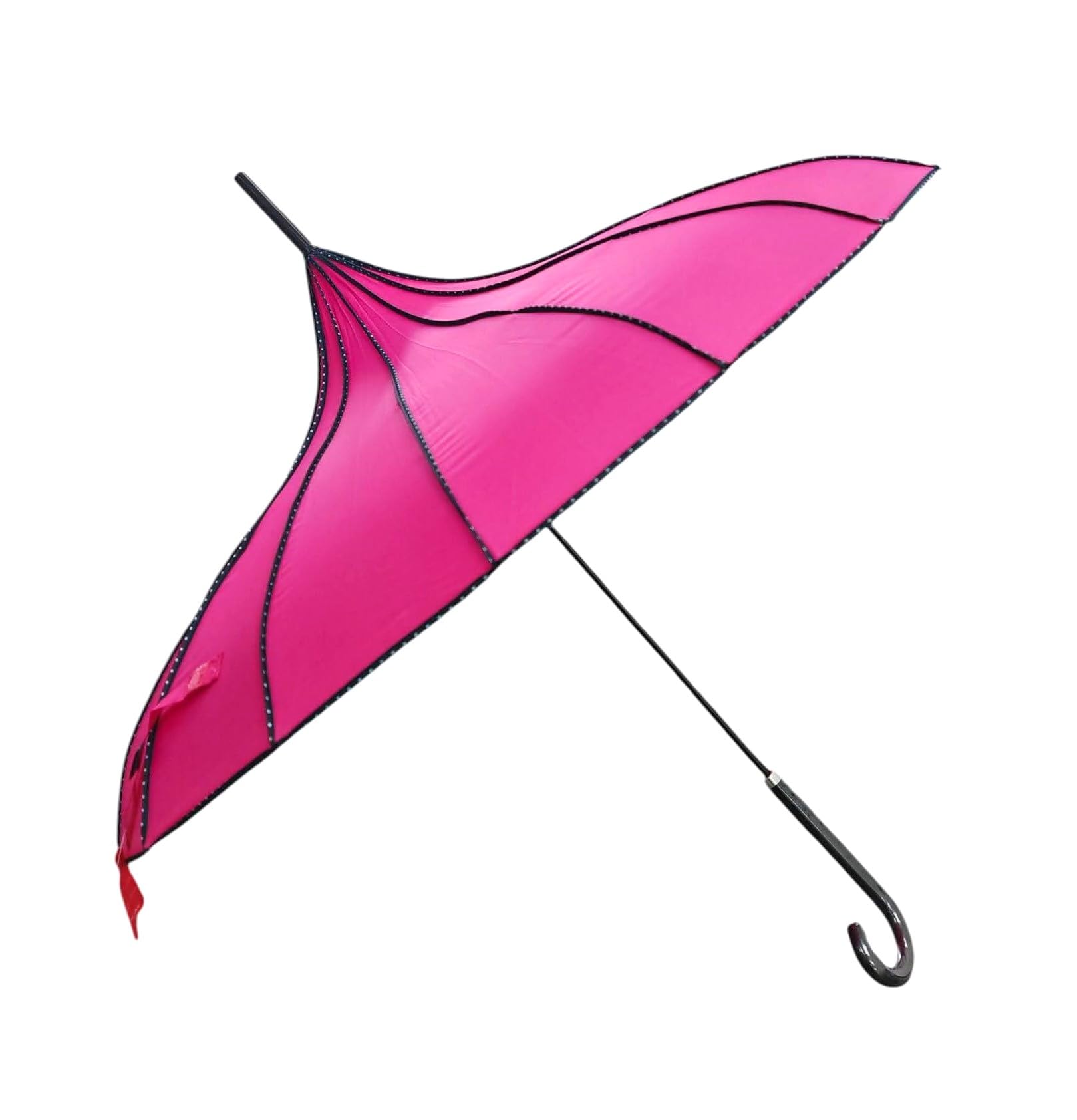 Superbia Pagoda Stick Umbrella Parasol With Polka Dots Trim Sun Rain Wedding Event (Hot Pink)
