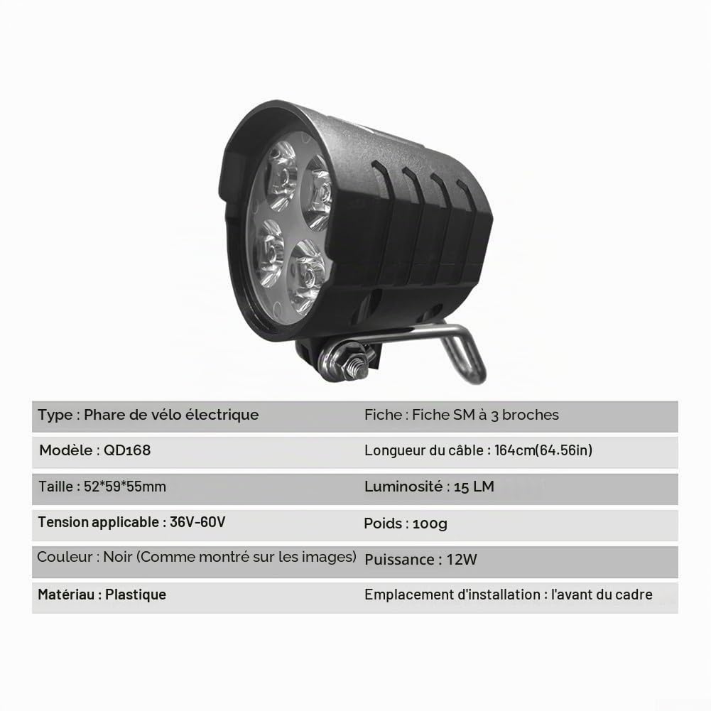 Ensemble Lumière Vélo, Phare de Vélo électrique avec Klaxon, Feu Arrière Vélo électrique avec Clignotant et Feu Stop, Eclairage Velo Avant et Arriere pour Bafang KT