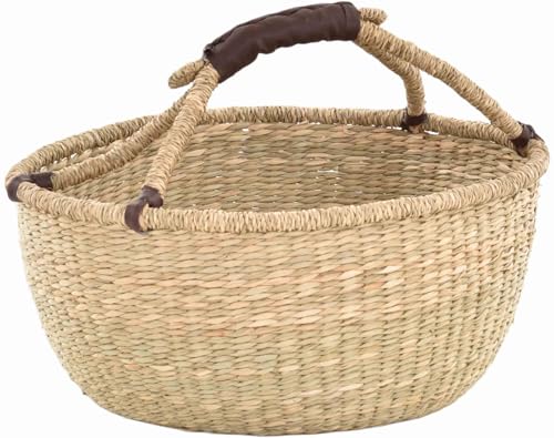 Seegras Tasche Groß mit Henkel Korb mit Kunstledergriff Einkaufskorb...