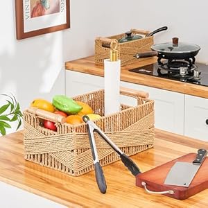 Storage basket with handle large rectangular wicker basket for organizing decorative wicker storage basket woven basket organizers for living room set of 2 yellow  urban country home decor