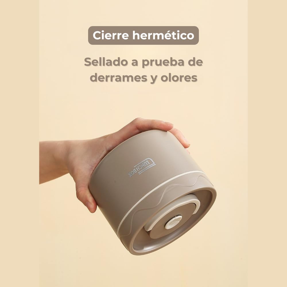 Genérico Termo para Alimentos con Compartimentos, Diseño Agradable y Funcional - Blanco y Beige - 1,2 Litros y 1,5 Litros (2 o 3 recipientes) - Plato incluido y Asa de transporte. (Blanco, 1,5 L)
