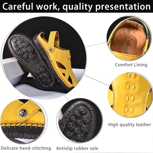 Men's and Women's Casual Leather Fisherman Sandals Slip-On Closed Toe Design,Suitable for Summer,Beach and Travel Lightweight and Breathable2