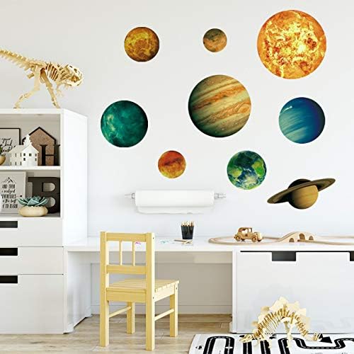 Glow in The Dark Planet Wall Stickers, MOCOLOM Realistic Glowing Solar System Wall Decal, Luminous Fluorescent Shining Space Decoration for Ceiling Kids Girls Boys Bedroom Living Room Nursery
