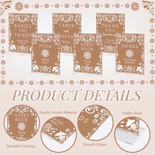Image of Vercraft 6 Pcs Cielito Lindo Baby Shower Table Decoration Mexican Fiesta Papel Picado Thank You Acrylic Sign 6 x 8 Inch Brown Cielito Lindo Centerpieces with Stand Mexican Party Decoration