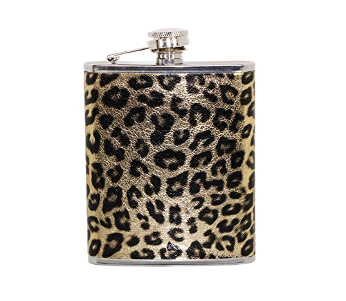 Liquor-Flask For Women Leopard Funny Leakproof - Hip-Flasks For Liquor Stainless-Steel Drinking-Bottle With Funnel (Khaki Leopard 7Oz) #TOP1
