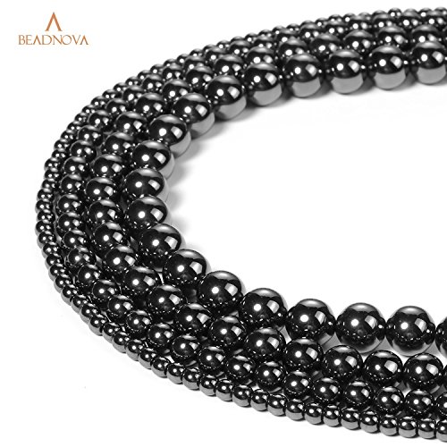 Image of BEADNOVA Natural Hematite Beads Natural Crystal Beads Stone Gemstone Round Loose Energy Healing with Crystal Stretch Cord for Jewelry Making (10mm, 36-38pcs)