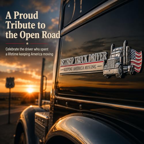Image of Retired Truck Driver Car Emblem with US Flag Badge & Letter Decal Sticker