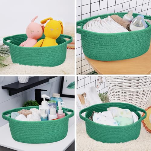Image of ABenkle Small Basket with Handles, Boho Decorative Rope Woven Dog Cat Toy Storage Bin Shelf Storage Organizer, Easter Christmas Gift Basket, 12 inchx8 inchx5 inch
