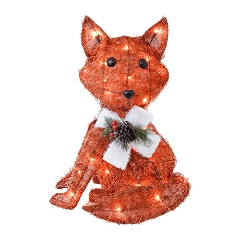 RJ Legend, Orange Fox Pre-Lit Display Home Decor with LEDs Inside, Wire Framed Covered with Rattan, Indoor and Outdoor Usage, Christmas Decoration Cover
