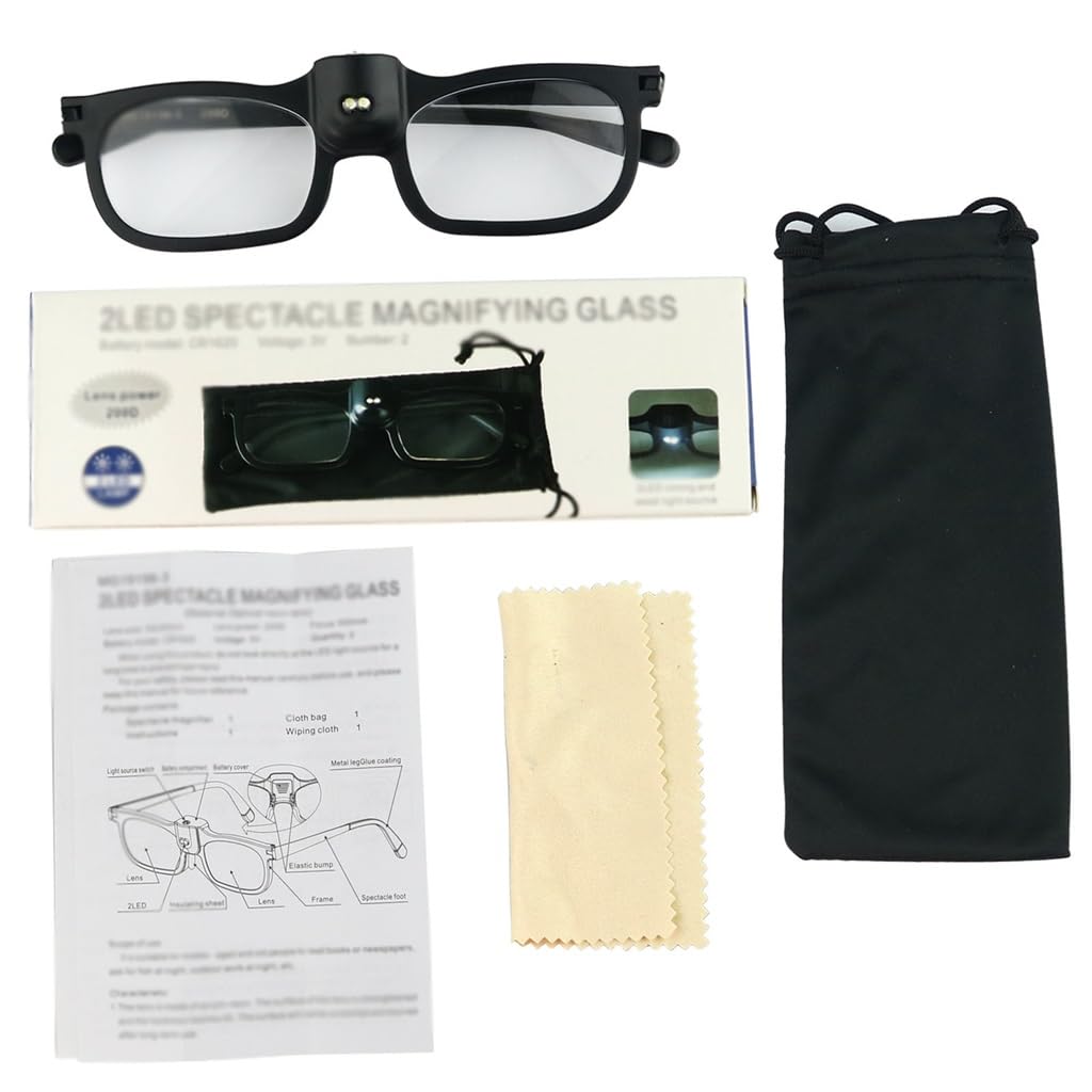 Gafas Estilo Lupa For Leer Periódicos con 2 Luces LED Y De Lectura 200 Grados