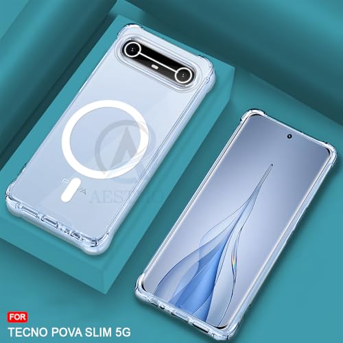 Image of AESTMO Clear Back Cover for Tecno Pova Slim 5G | | 360 Protection | Transparent Back Cover for Tecno Pova Slim 5G (PC + TPU, Compatible with MagSafe Accessories, Transparent Bumper)