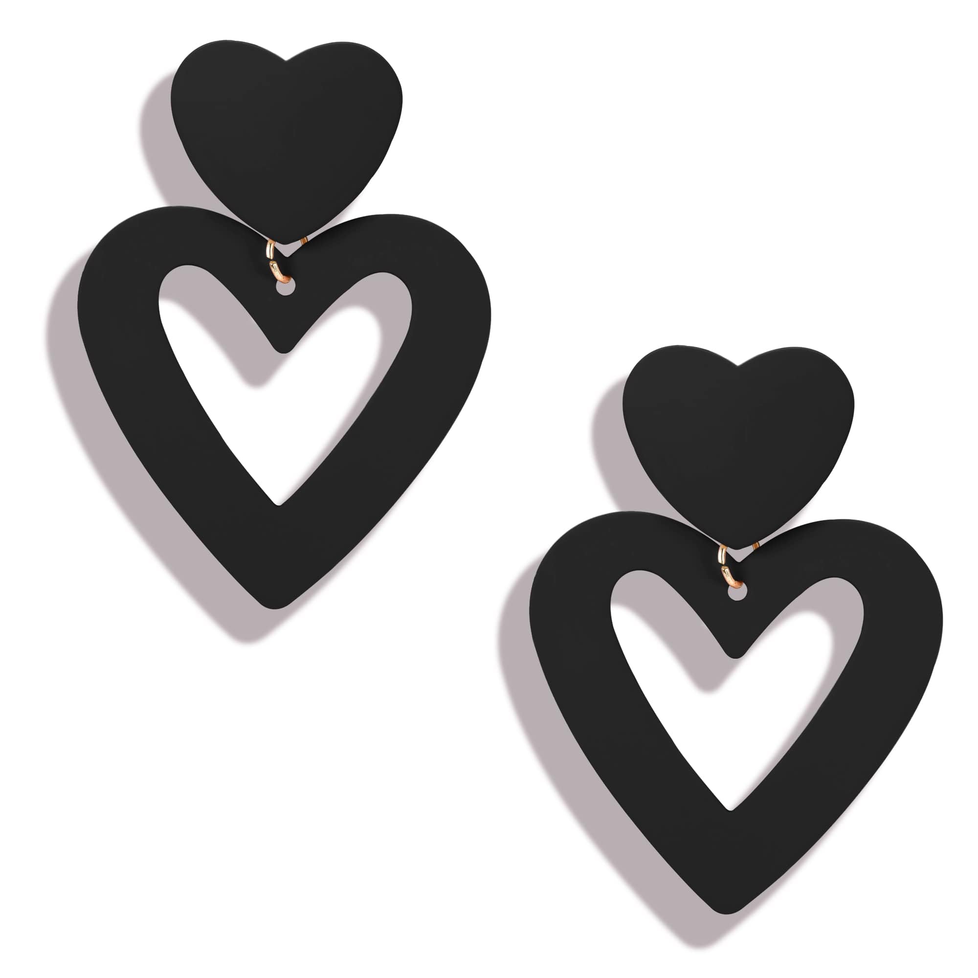 BESTEELDouble Heart Earrings for Women Clip On Drop Earrings Statement Colorful Heart Dangle Drop Earrings Non Piercing Jewelry Birthday Valentine's Day Gift