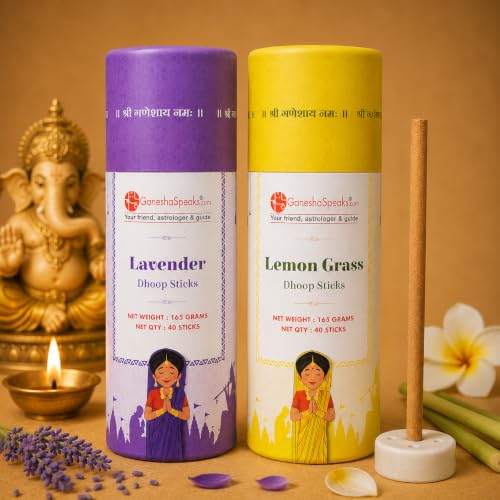 Image of GaneshaSpeaks Bambooless Dhoop Sticks with (Lemongrass + Lavender) Fragrance | 80 Pieces(Pack of 2) | Handcrafted by Skilled Artisans | Eco-Friendly | Pure Aroma | Free Ceramic Stand