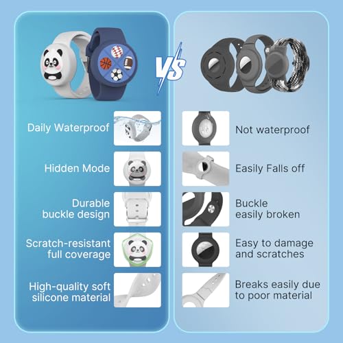 Image of Waterproof Air tag Bracelets for Kids (2 Pack) - Soft Silicone Hidden Air tag Wristband - Lightweight GPS Tracker Holder Compatible with Apple Airtag Band for Child (White /Dark Blue)