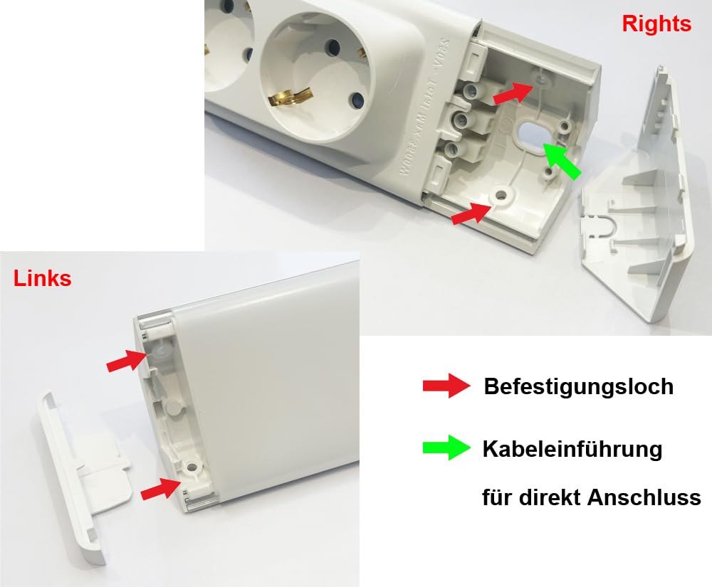LED Unterbauleuchte mit 2 Steckdosen, USB-A, USB-C und 2 Lichtfarben