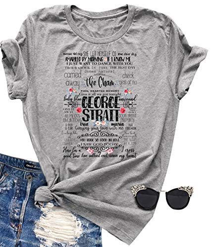 Vintage Country Music T Shirts Women Classic Songs Funny Letters Shirts Cute Graphic Tees Summer Short Sleeve Casual Tops (XL, Grey)