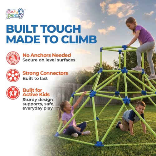 Image of Eezy Peezy Climber with Top - Active Indoor Outdoor Play Set Climbing Dome Equipment Toys - Fun for Kids Ages 3 to 6 Years Old, Green and Blue