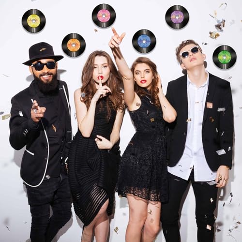 Image of Vuzvuv 48Pcs 70s 80s 90s Disco Records Paper Cutouts with 100Pcs Glue Points,Records Cut Outs Bulletin Board Decorations for Birthday Party Theme Decor Supplies