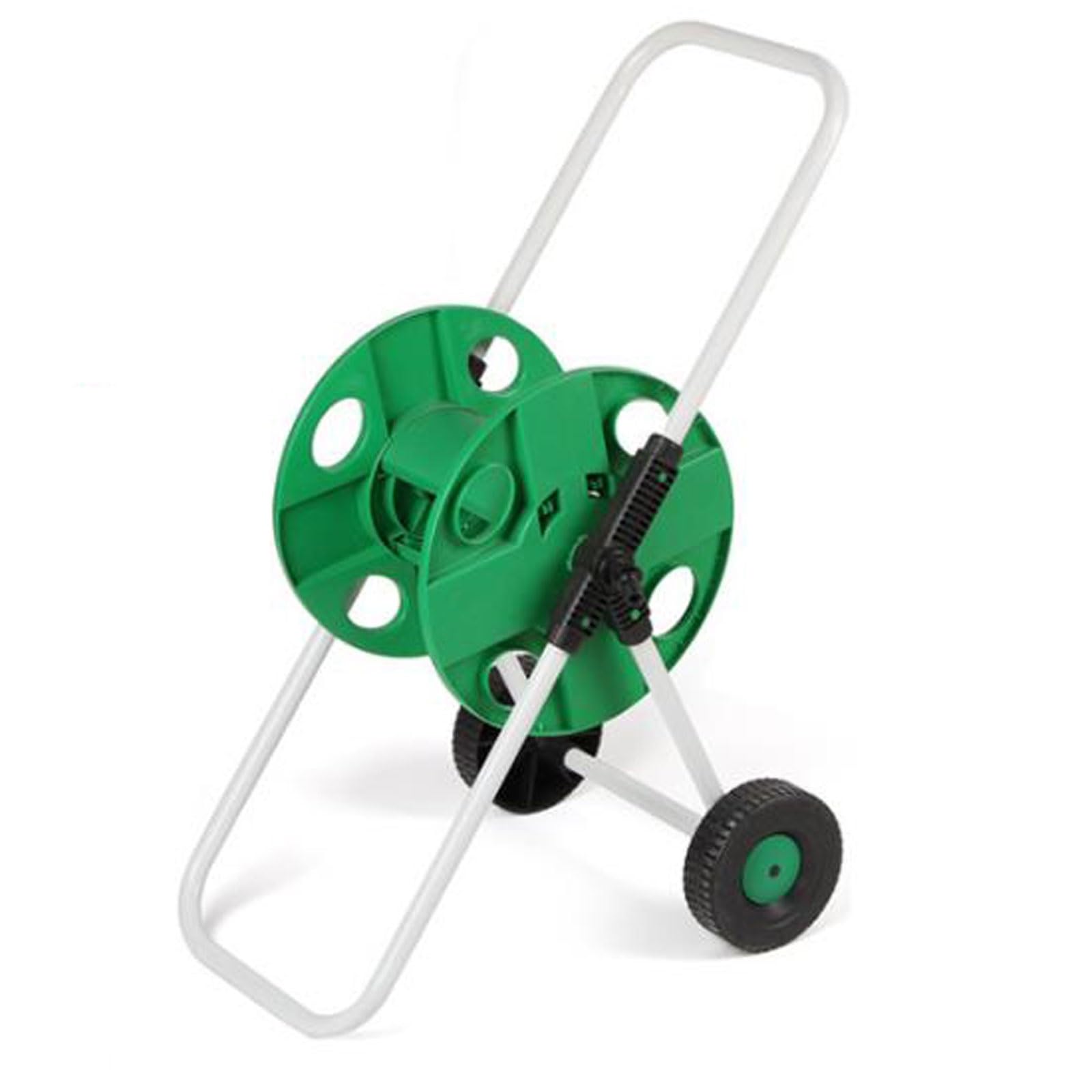Soporte para manguera de agua resistente, carrito para carrete de manguera de jardín con guía de manguera integrada, soporte móvil con ruedas, capacidad para manguera de 50 m (164 pies) y 1/2", cons