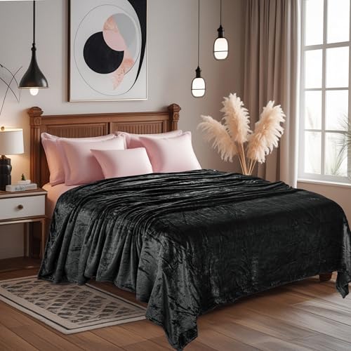 Image of ABRAZO AC Blanket | 300 GSM Lightweight Super Soft Cozy for Bed, Sofa, Couch, Travel & AC Room | Double Bed 220x240 cm | Solid Color | Breathable All-Season Comfort (Midnight Black)