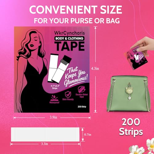 Image of 200-Strips Double Sided Tape for Fashion,Tape for Clothes,Clear Tape for All Skin Shades,Fabric Tape to Skin, Provides Strong All-Day Adhesion（Upsize）