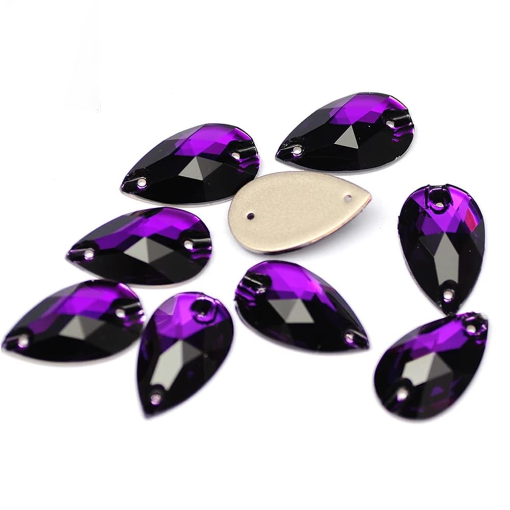 Teardrop Sew On Rhinestone Flatback Crystal Glass Strass Sewing Stones for Clothes Decoration Purple Fleece 7x12mm 96Pcs