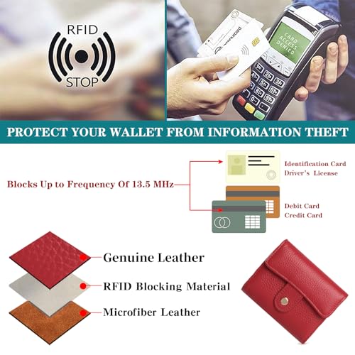 Image of GOIACII Women's Credit Card Holder RFID Blocking Genuine Leather Red
