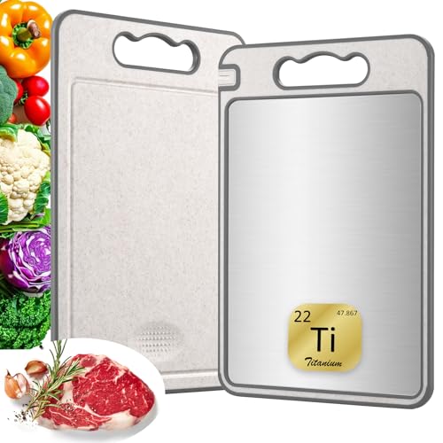 FOLAI Titanium Chopping Board for Kitchen Whetstone Double Sided Titanium & Wheat Straw PP Food Grade Cutting Board Dishwasher Safe Ideal for Handling Meat and Vegetables Separately 36×25CM