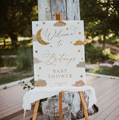 MCSTORE Little Twinkle Twinkle Star Baby Shower Welcome Sign, Moon Stars Clouds Baby Shower Poster, Boho Announcement Decorations, Newborn Gifts For Girls Boys