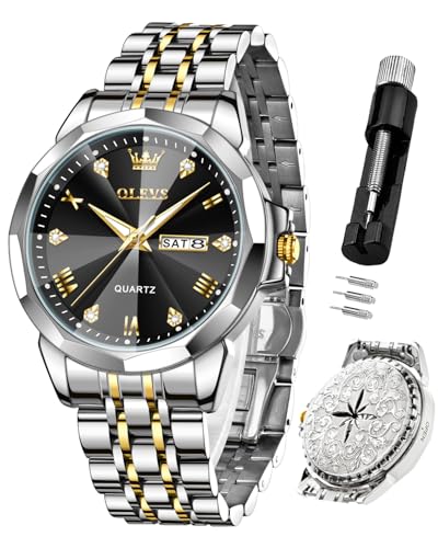 Image of OLEVS Mens Watches Analog Quartz Original Perfume Watch for Man Diamond Stainless Steel Waterproof Calendar Stylish Business Men's Branded Watches