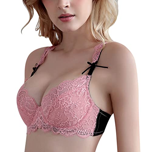 Women's Lace Underwire Bra Full Coverage Lace Bralette Everyday Balconette Bra(Pink,36C) #TOP7