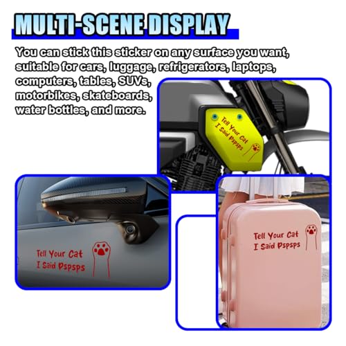Image of Tell Your Cat I Said Pspsps Car Sticker Decal, 7.08 inch x 2.83 inch Cute Kitten Paw Vinyl Window Stickers, Funny Waterproof Auto Truck Bumper Decoration Decals for Laptop, Wall, Luggage (Red)