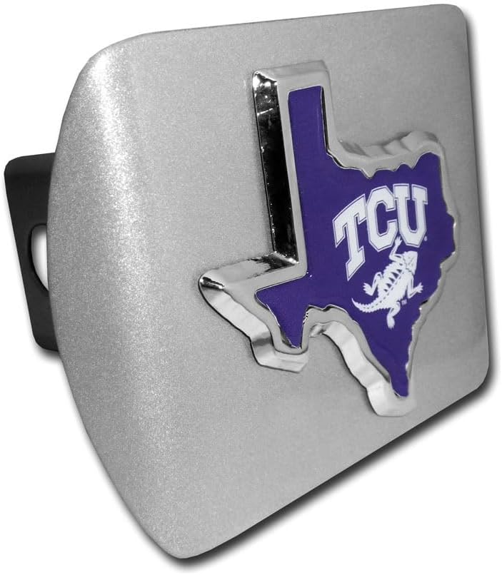 TCU Texas Shape Purple Emblem on Brushed Chrome Hitch Cover