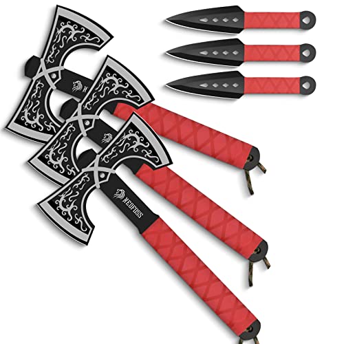 NedFoss Throwing Knife and Throwing Axe Set with Double Bit Design, Throwing Products Pack of 6, Viking Style Throwing Axes for Axe Throwing Game, 11.6