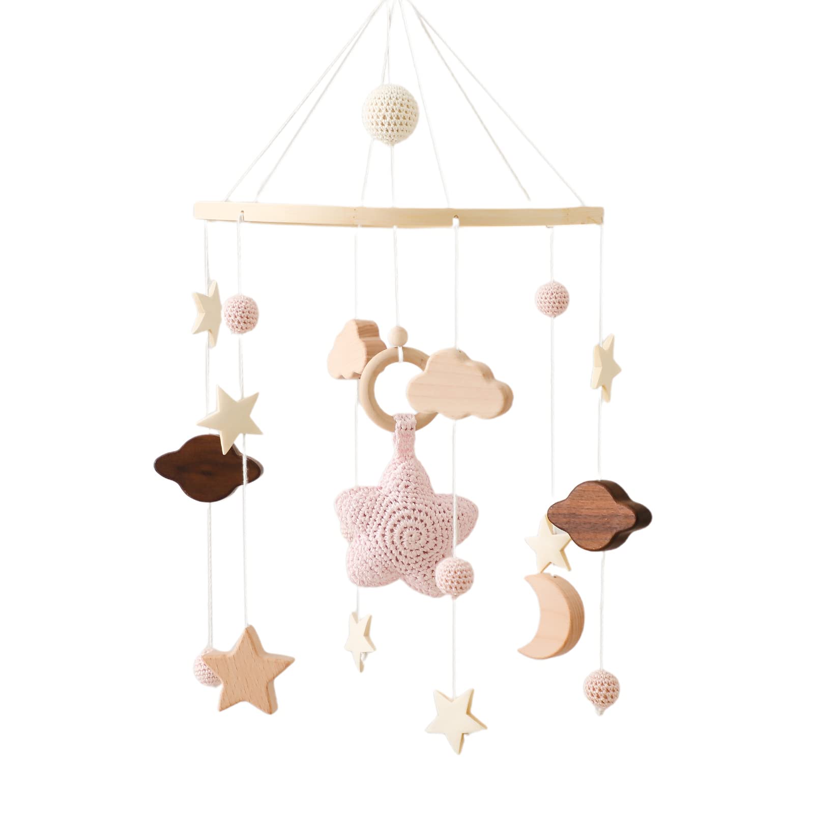 Promise Babe Mobile Baby Wooden Star Clouds Felt Balls Room Hanging Bed Bell Crochet Wind Chime Newborn Kids Pendant Crib Changing Table Deco Moon Mobile, Smalll Grey — view 16