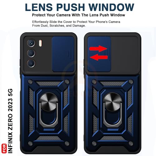 Image of Armor Bumper Back Cover Case for Infinix Zero 5G 2023 | Rotating Camera Cover, Ring Holder & Kickstand | Heavy Duty & 360 Degree Protection Infinix Zero 5G 2023 Back Cover (Blue)