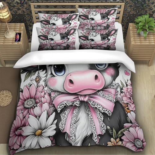 Parure de lit chat mignon double 200x200cm avec housse de couette en microfibre et fermeture éclair
