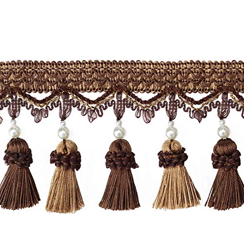 BEL AVENIR Tassel Fringe Trim 6.5 Yard x 3.15 Inches Luxury Beaded Tassel Fringing Trimmings (Dark Coffee)