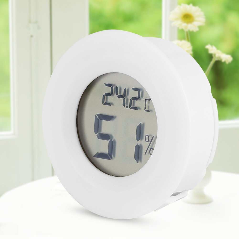 Monitor temperatury i wilgotności gadów LCD okrągły biały plastik termometr cyfrowy higrometr do małego akwarium jaszczurka pająk żółw terrarium zbiornik