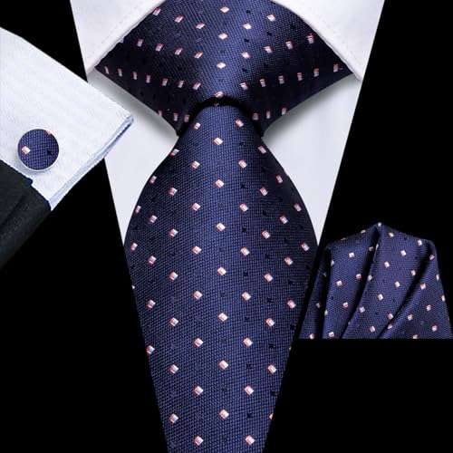 Image of Hi-Tie Mens 70inches Tie Set Extra Long Necktie for Men Cufflinks Handkerchief Big Tall Men Business Wedding