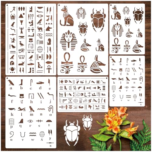 Egyptian Hieroglyphs Stencils, Ancient Egyptian Glyphs Alphabet Painting Template for Wood Burning, Journal, Scrapbook, Pyrography Engraving, Bookmark, Crafts, Art, DIY (Egypt6)