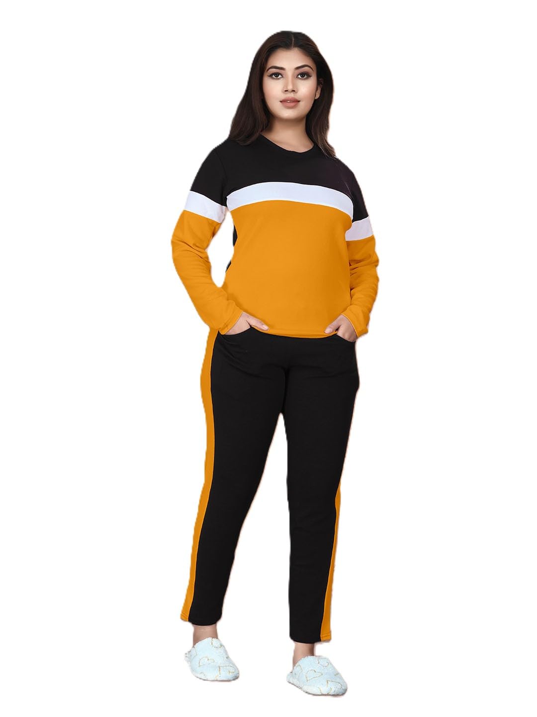 Women's Cotton Track Suit Set with Round Neck Full Sleeve Straight Hem Length and Drawstring Closure Pant
