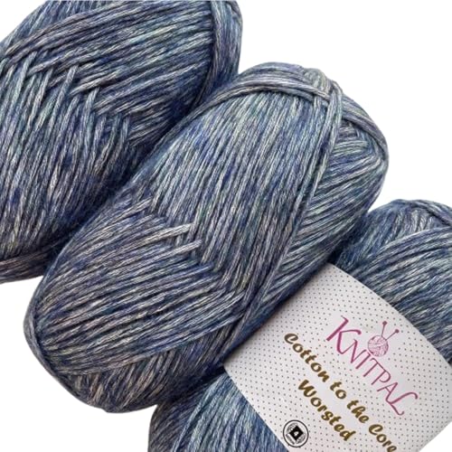 Image of Cotton to The Core Worsted Cotton Yarn, 3-Pack (654Yds /300G) Blueberry Blue | Worsted Weight Cotton Yarn for Crocheting with Free Patterns, Beginners Friendly - #4 Medium Worsted Weight Yarn for Knitting