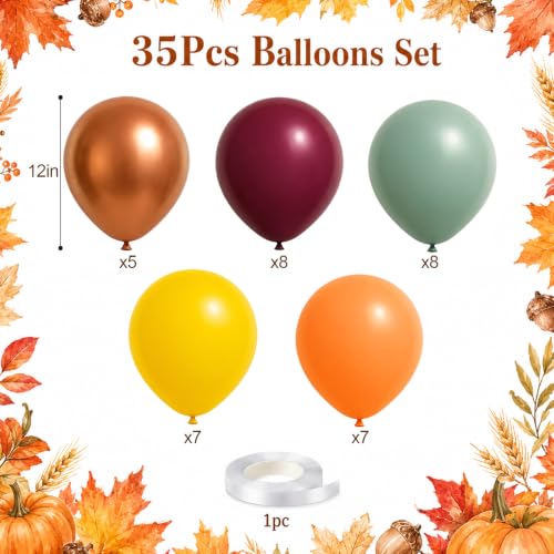 Image of Green Orange Balloons, 12 Inch Fall Balloons with Burgundy Yellow Balloons