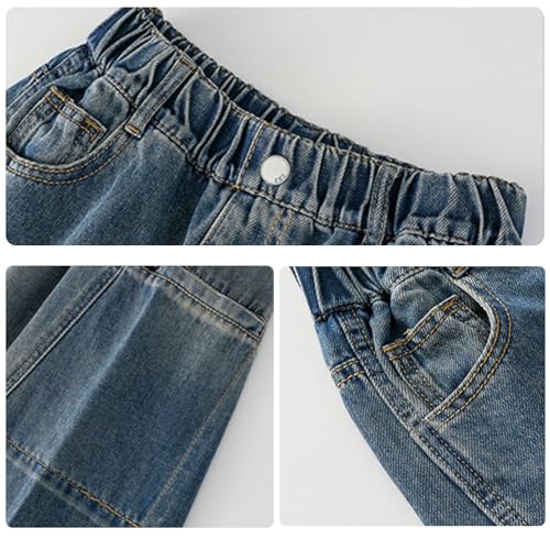 Kids Wide Leg Baggy Pants Elastic High Waisted Straight Leg Jeans Fall Casual Washed Denim Trousers for Girls4