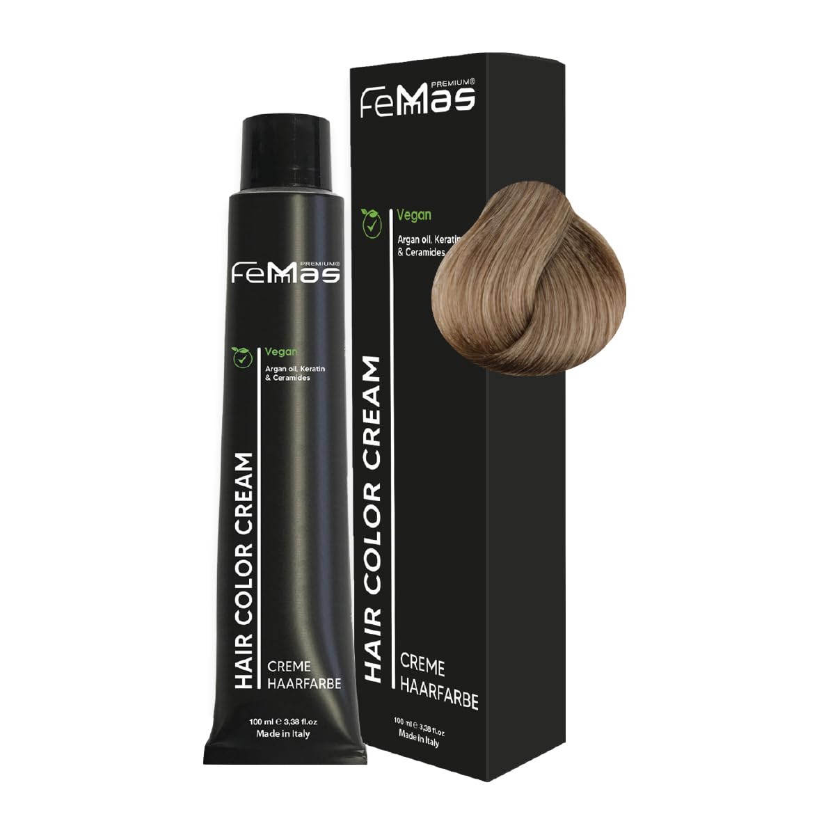 FemMas Haarfarbe Kühles Hellblond 8.01 I Creme Haarfarbe mit Arganöl, Keratin & Ceramiden I Als dauerhafte Haarfärbung oder Tönung für strahlende, haltbare Farbergebnisse I 100 ml