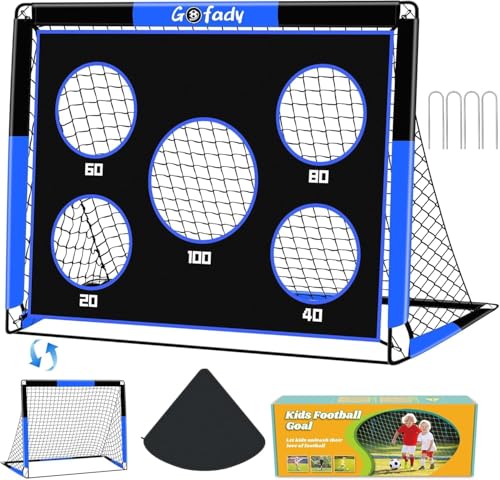 Gofady 2-in-1 Fußballtor für Kinder 150 * 120cm Tragbares & Stabiles Fussballtore mit 5 Zielbereichen 4 Erdanker und 1 Tragetasche Stabil für Garten Park Strand