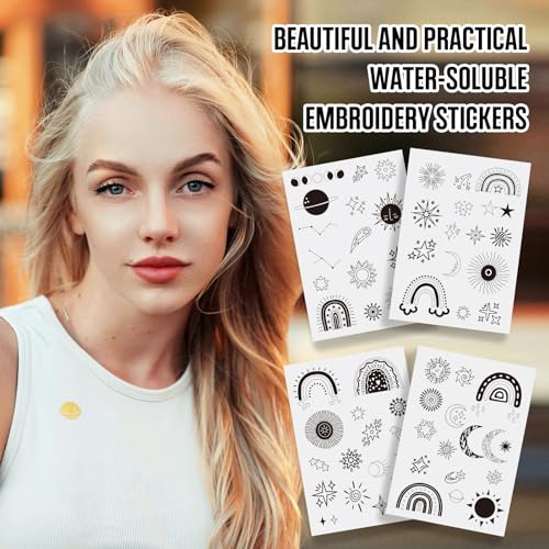 Image of Magibeads 60Pcs Moon Sun Star Water Soluble Embroidery Stabilizer Adhesive Stick and Stitch Embroidery Transfer Paper for Hand Sewing Beginners Adults