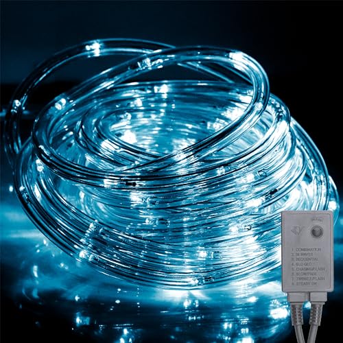 OXYN Striscia Tubo LED Natale Alimentazione 230V Colore Lampada Casa Albero Decorazioni Natalizie Stringa Ghirlanda Catena Giochi di Luce per Esterni Interni Flessibile (180 Led 10m Bianco Freddo)