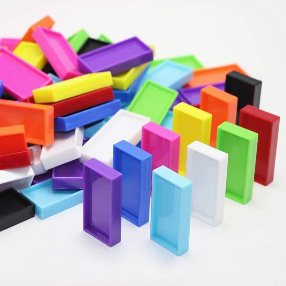 Unbreakable Kids Plastic Dominoes Building Blocks Set for 3-8 Years Old Kids,12 Random Color,100 Piece